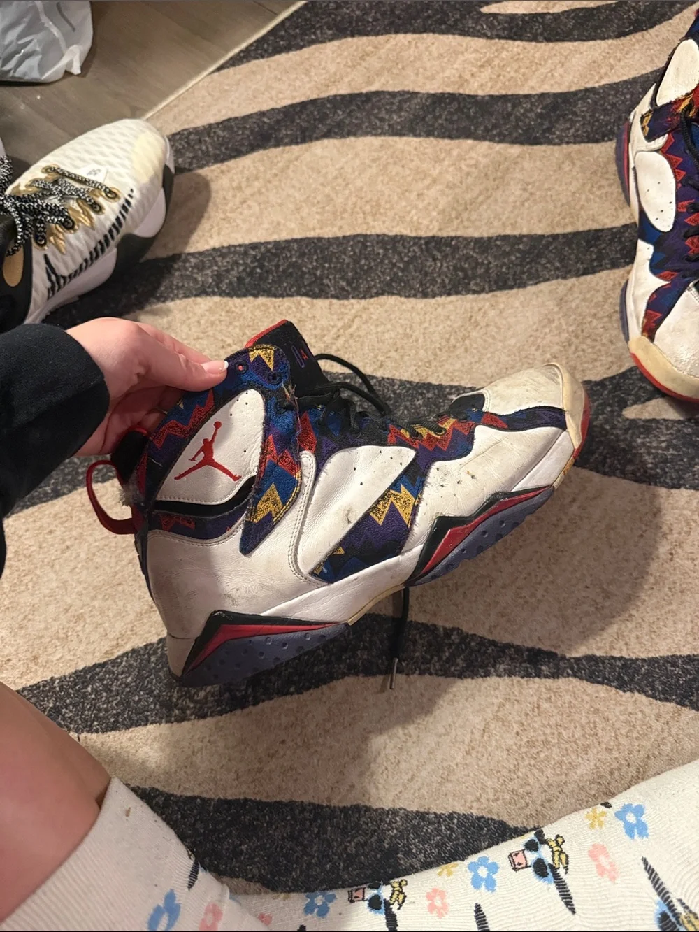 Air Jordan 7 Retro Sneakers in White/Black/Red